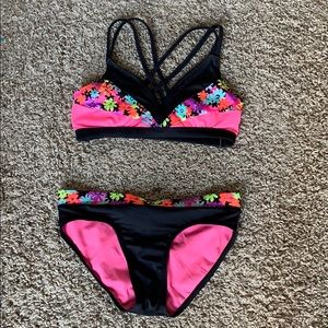 Justice Black Floral Swim Set